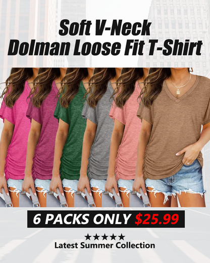 🔥2026 Clearance Item🔥Soft V-Neck Dolman Loose Fit T-Shirt with Side Ruching