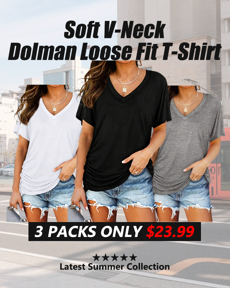 🔥2026 Clearance Item🔥Soft V-Neck Dolman Loose Fit T-Shirt with Side Ruching