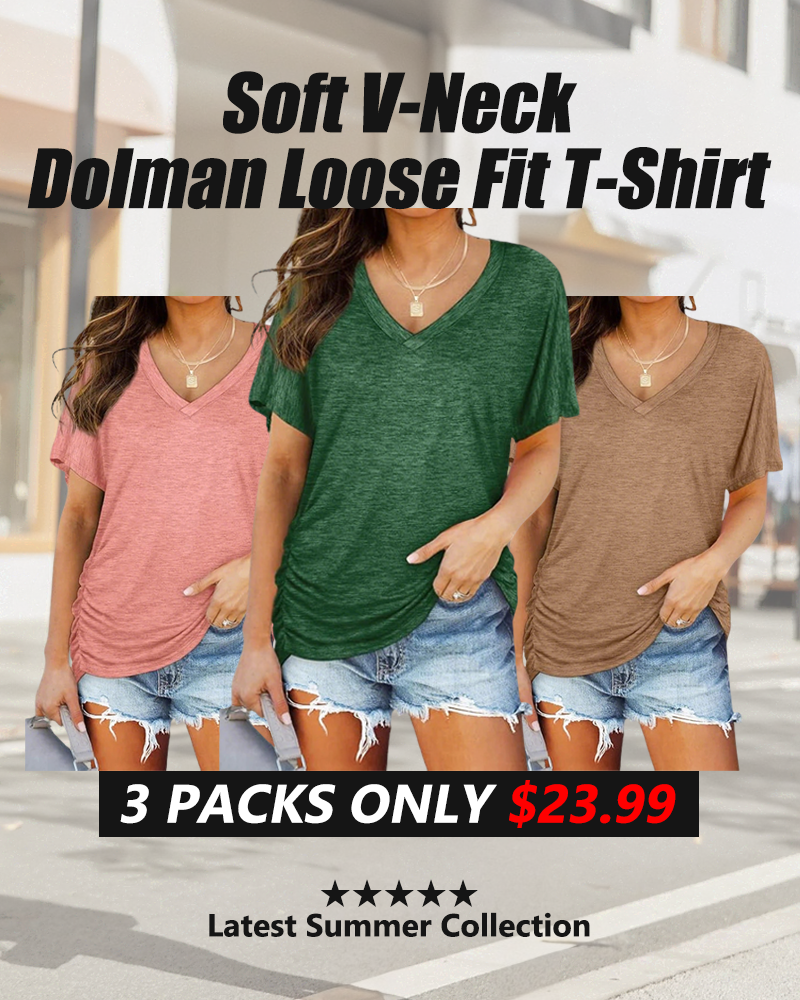 🔥2026 Clearance Item🔥Soft V-Neck Dolman Loose Fit T-Shirt with Side Ruching
