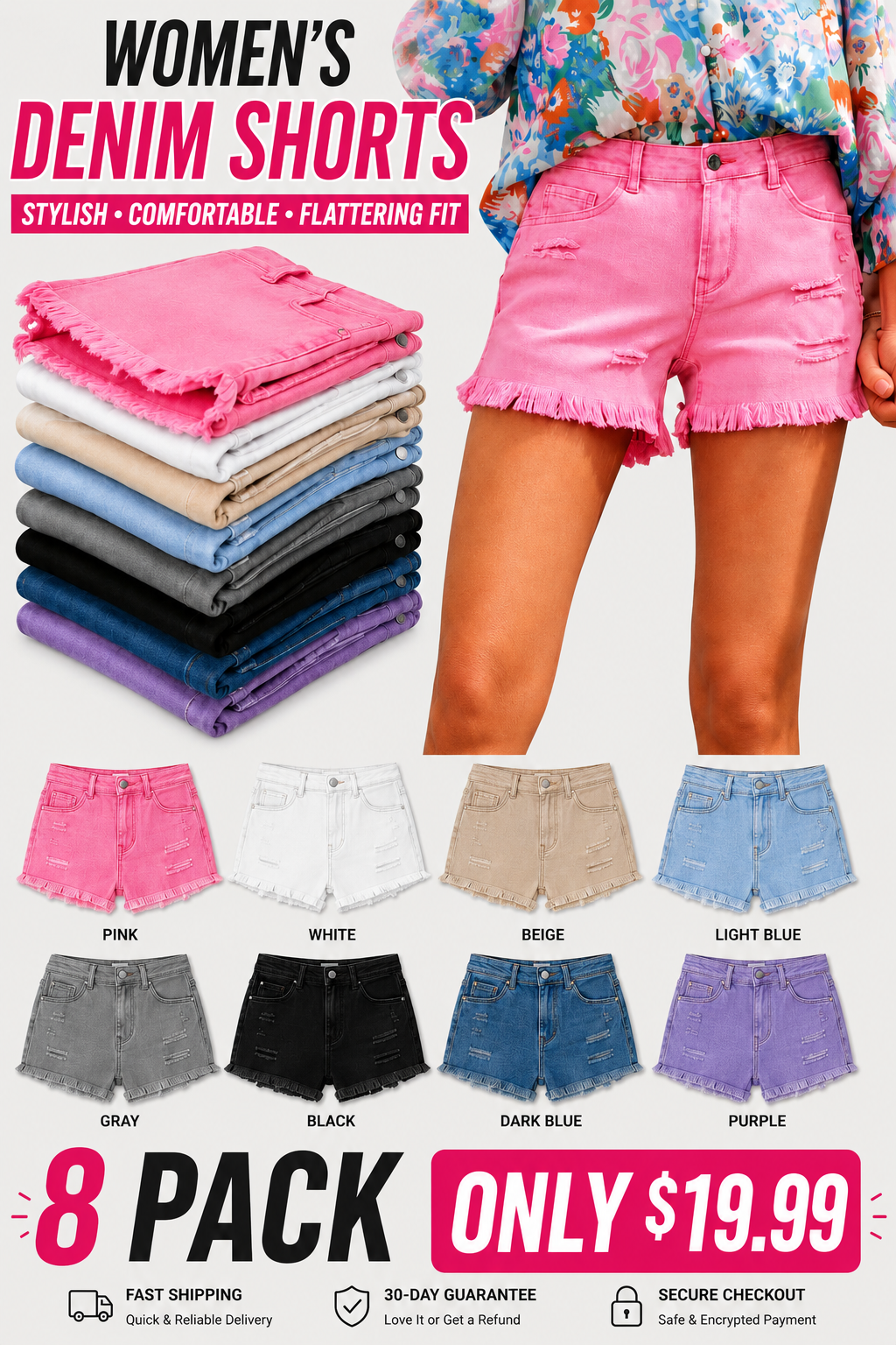 Women's Casual Mid Rise Denim Shorts