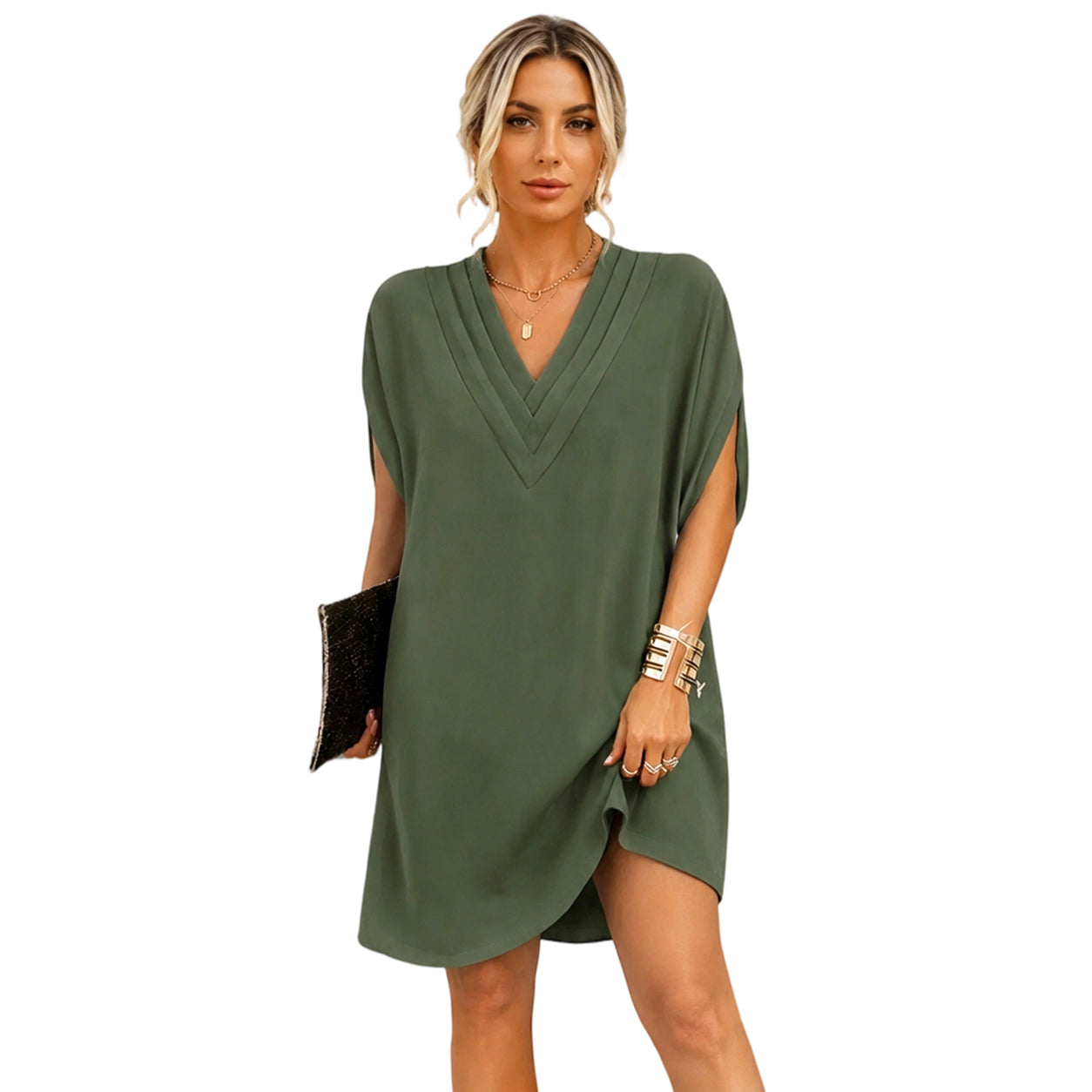 SUMMER DEAL🔥Women's V-Neck Short Sleeve Tummy-Hiding Dress