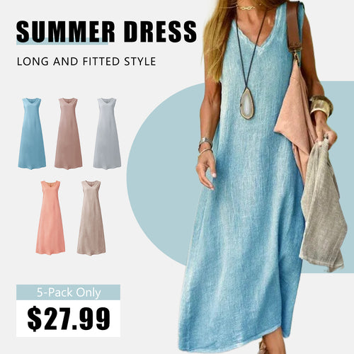 Womens Solid V-Neck Sleeveless Maxi Summer Dress