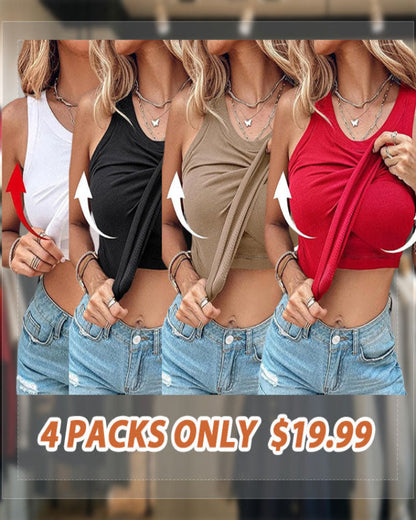 🔥Last Day Promotion🔥Round Neck Built-in Bra Ribbed Tank Top