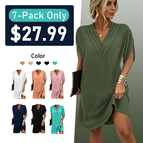 Women's V-Neck Short Sleeve Tummy-Hiding Dress