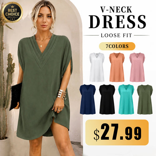 SUMMER DEAL🔥Women's V-Neck Short Sleeve Tummy-Hiding Dress