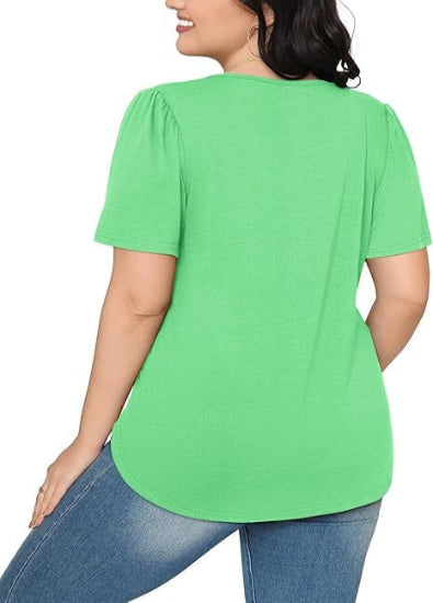 🔥2026 Clearance Item🔥Womens T Shirts Short Sleeve Pleated Dressy Casual Scooped Neck Summer Tops Blouses