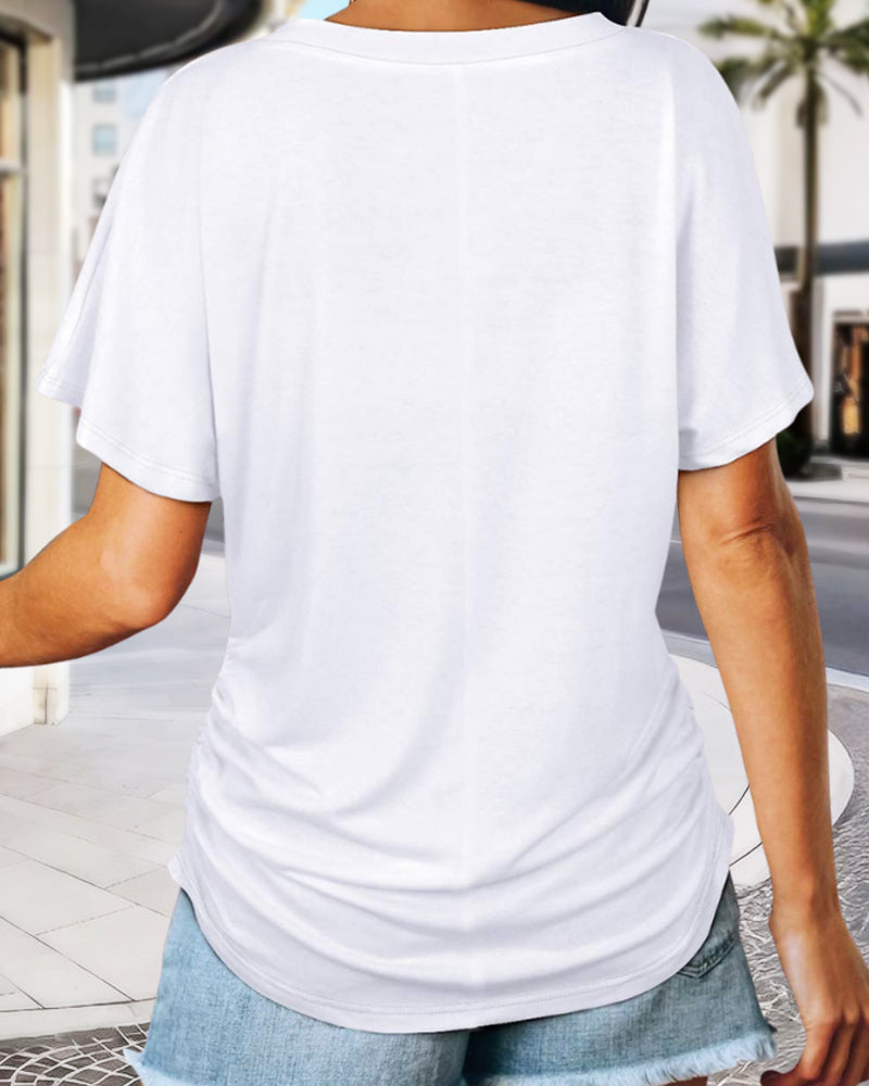🔥2026 Clearance Item🔥Soft V-Neck Dolman Loose Fit T-Shirt with Side Ruching