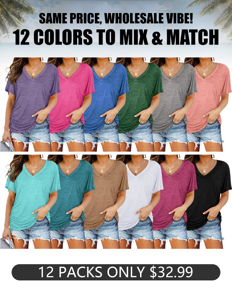 🔥2026 Clearance Item🔥Soft V-Neck Dolman Loose Fit T-Shirt with Side Ruching