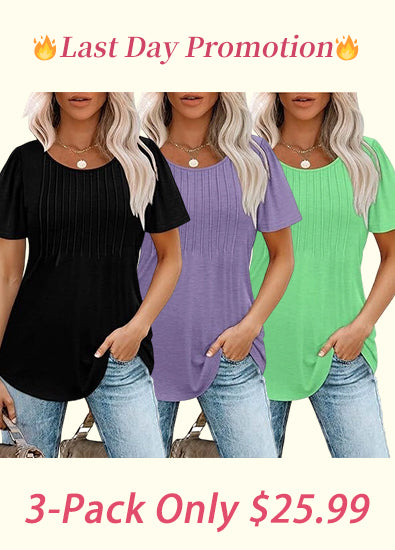 🔥2026 Clearance Item🔥Womens T Shirts Short Sleeve Pleated Dressy Casual Scooped Neck Summer Tops Blouses