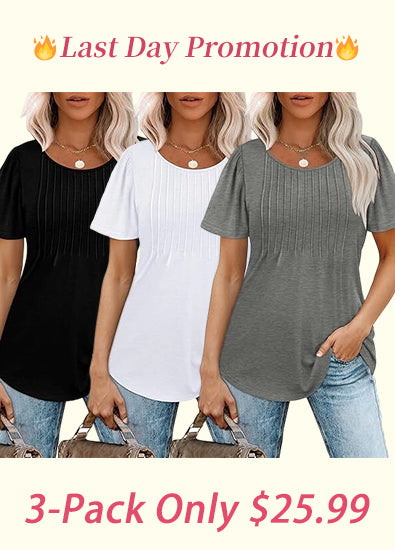 🔥2026 Clearance Item🔥Womens T Shirts Short Sleeve Pleated Dressy Casual Scooped Neck Summer Tops Blouses
