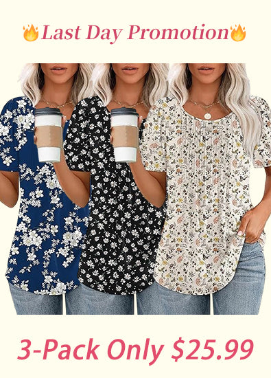 🔥2026 Clearance Item🔥Womens T Shirts Short Sleeve Pleated Dressy Casual Scooped Neck Summer Tops Blouses