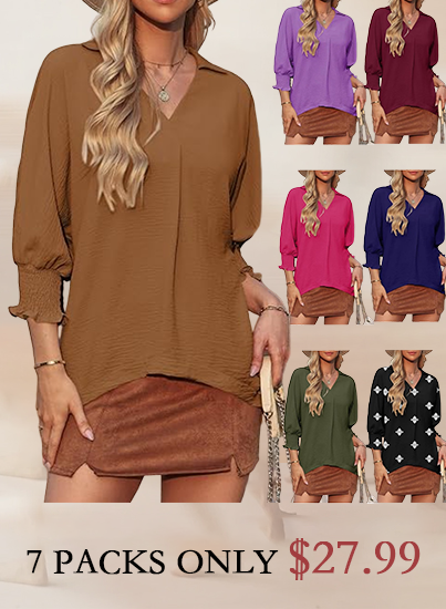 🔥2026 Clearance Item🔥Women's V-Neck 3/4 Sleeve Oversized Tunic Tops
