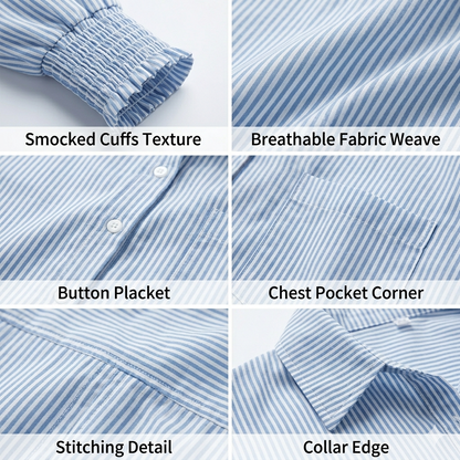 ❤️Special Sale🔥Women's pleated cuffs striped shirt with pockets and casual collar