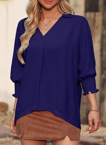 🔥2026 Clearance Item🔥Women's V-Neck 3/4 Sleeve Oversized Tunic Tops