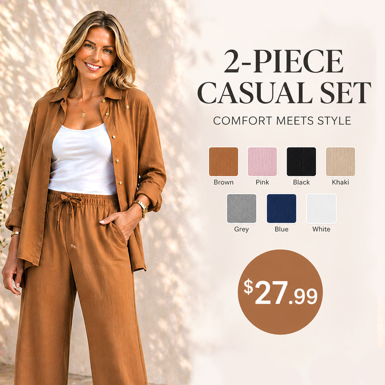 Casual Solid Cotton Linen Women Suits