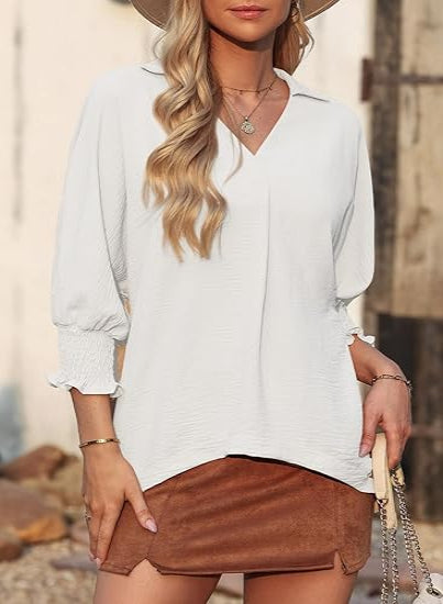 🔥2026 Clearance Item🔥Women's V-Neck 3/4 Sleeve Oversized Tunic Tops