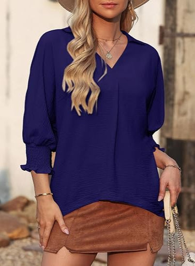 🔥2026 Clearance Item🔥Women's V-Neck 3/4 Sleeve Oversized Tunic Tops