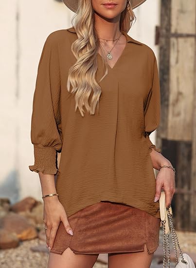 🔥2026 Clearance Item🔥Women's V-Neck 3/4 Sleeve Oversized Tunic Tops
