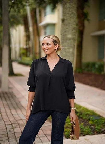🔥2026 Clearance Item🔥Women's V-Neck 3/4 Sleeve Oversized Tunic Tops