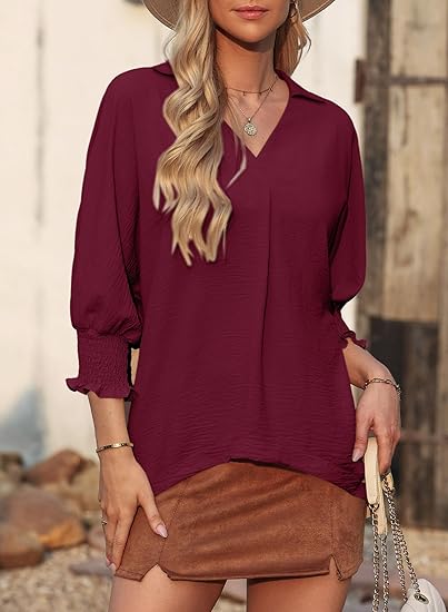 🔥2026 Clearance Item🔥Women's V-Neck 3/4 Sleeve Oversized Tunic Tops