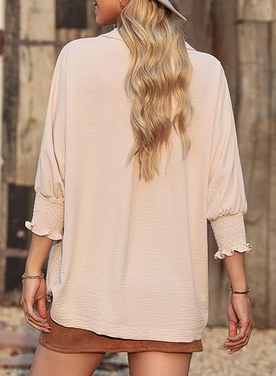 🔥2026 Clearance Item🔥Women's V-Neck 3/4 Sleeve Oversized Tunic Tops
