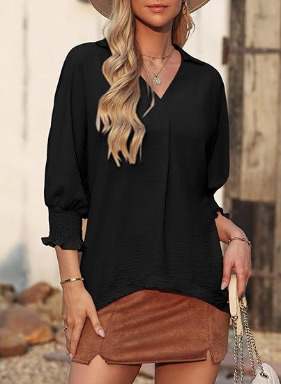 🔥2026 Clearance Item🔥Women's V-Neck 3/4 Sleeve Oversized Tunic Tops