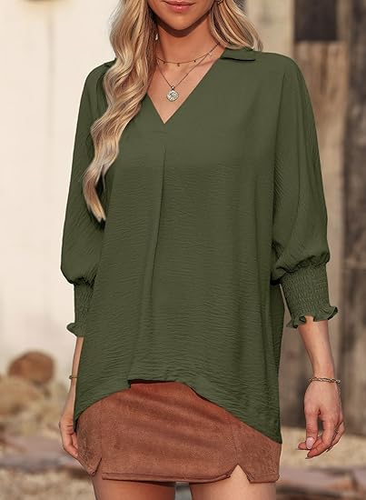 🔥2026 Clearance Item🔥Women's V-Neck 3/4 Sleeve Oversized Tunic Tops