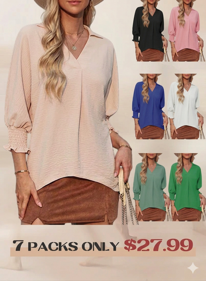 🔥2026 Clearance Item🔥Women's V-Neck 3/4 Sleeve Oversized Tunic Tops