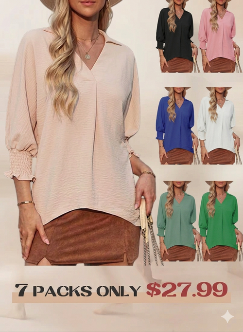🔥2026 Clearance Item🔥Women's V-Neck 3/4 Sleeve Oversized Tunic Tops