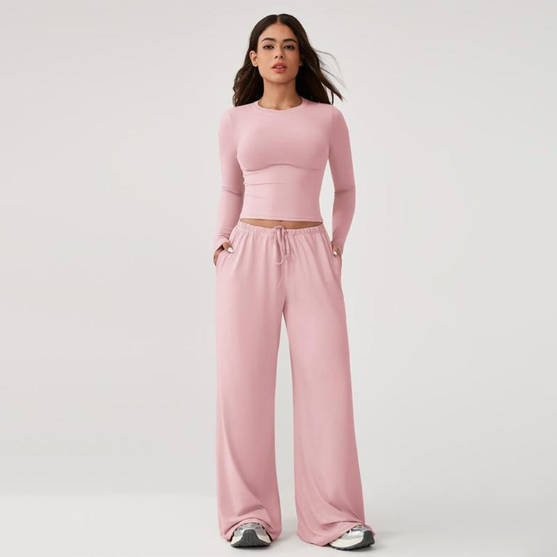 🔥Last day promotion🔥Women's 2-Piece Activewear Set Long-Sleeve Crop Top & Wide-Leg Pants