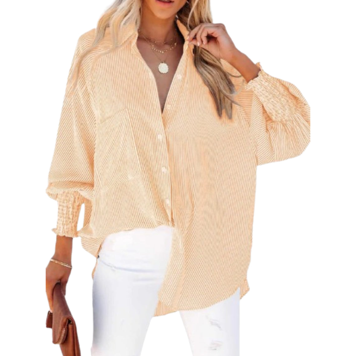 🔥Buy More Save More!🔥Women's pleated cuffs striped shirt with pockets and casual collar