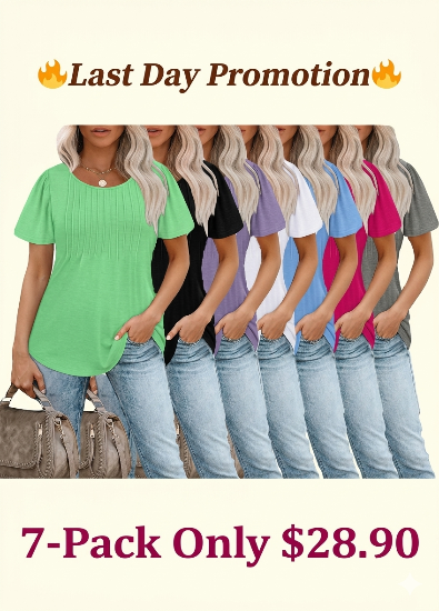 🔥2026 Clearance Item🔥Womens T Shirts Short Sleeve Pleated Dressy Casual Scooped Neck Summer Tops Blouses