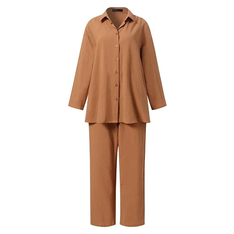 Casual Solid Cotton Linen Women Suits