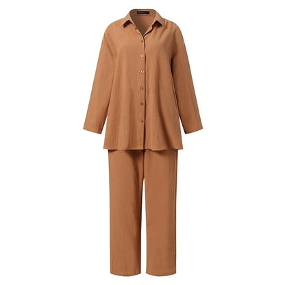 Casual Solid Cotton Linen Women Suits