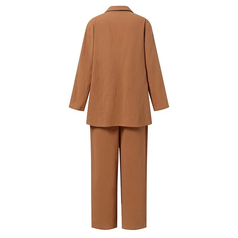 Casual Solid Cotton Linen Women Suits