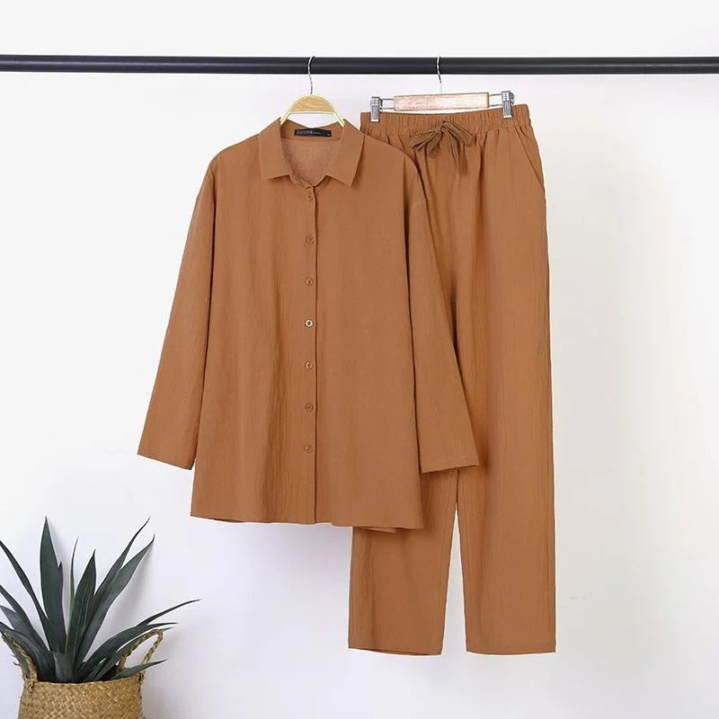Casual Solid Cotton Linen Women Suits