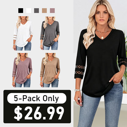 Summer Sale👗Womens 3/4 Length Sleeve Tops Trendy V Neck T Shirts